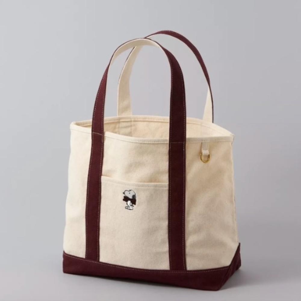 New American Eagle Peanuts Snoopy Canvas Tote Bag Burgundy